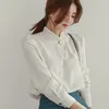women's office monochrome tops long-sleeved Elegant women blouses Stand collar padded Blusa femme 2019 Solid Shirt