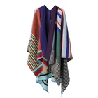 2018 autumn winter thick warm knitted multi color wool poncho shawl for women