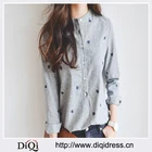Autumn Leaves Embroidery Long Sleeve Women Blouses And Shirts Ladies Cotton Casual Shirt Tops Striped Plus Size Blouse