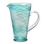 SXGC handmade and mouth blown blue and white color swirl red wine glass pitcher with clear handle