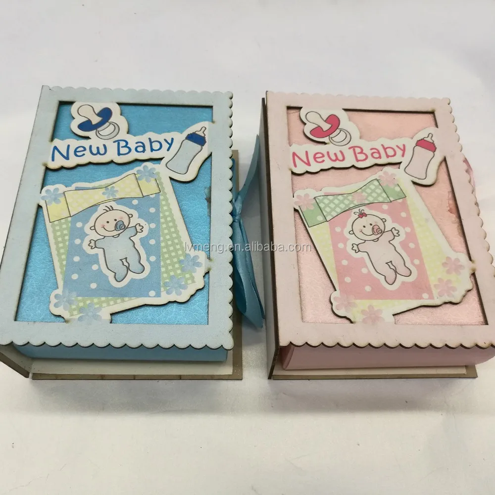 baby boy wooden gift box with blue and pink color/new baby gift