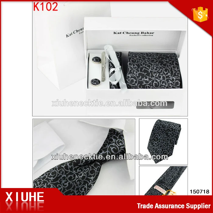 latest fashion black jacquard tie mens necktie gift sets