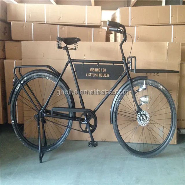 28 pollici nero opaco vecchio stile decorativo della bicicletta del metallo di qualità Europei classico display vintage retro della bici della bicicletta con la parte anteriore del rack