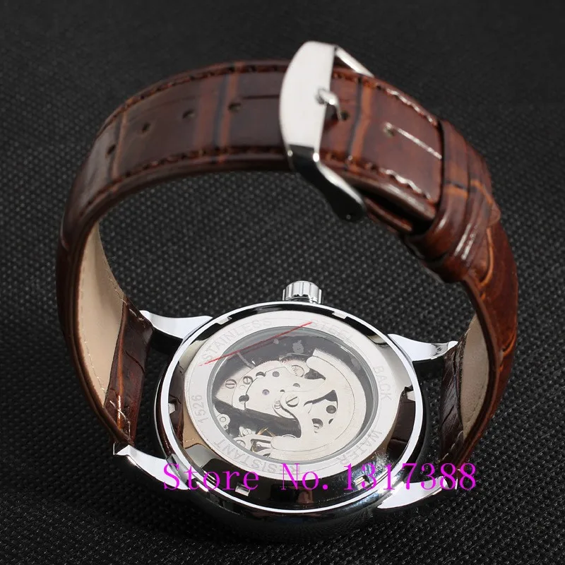 Vogue Leather Strap Watch Fashion Casual Men Skeleton Mechanical Watches Clock Male Relogio Masculino Wristwatches Erkek Saat