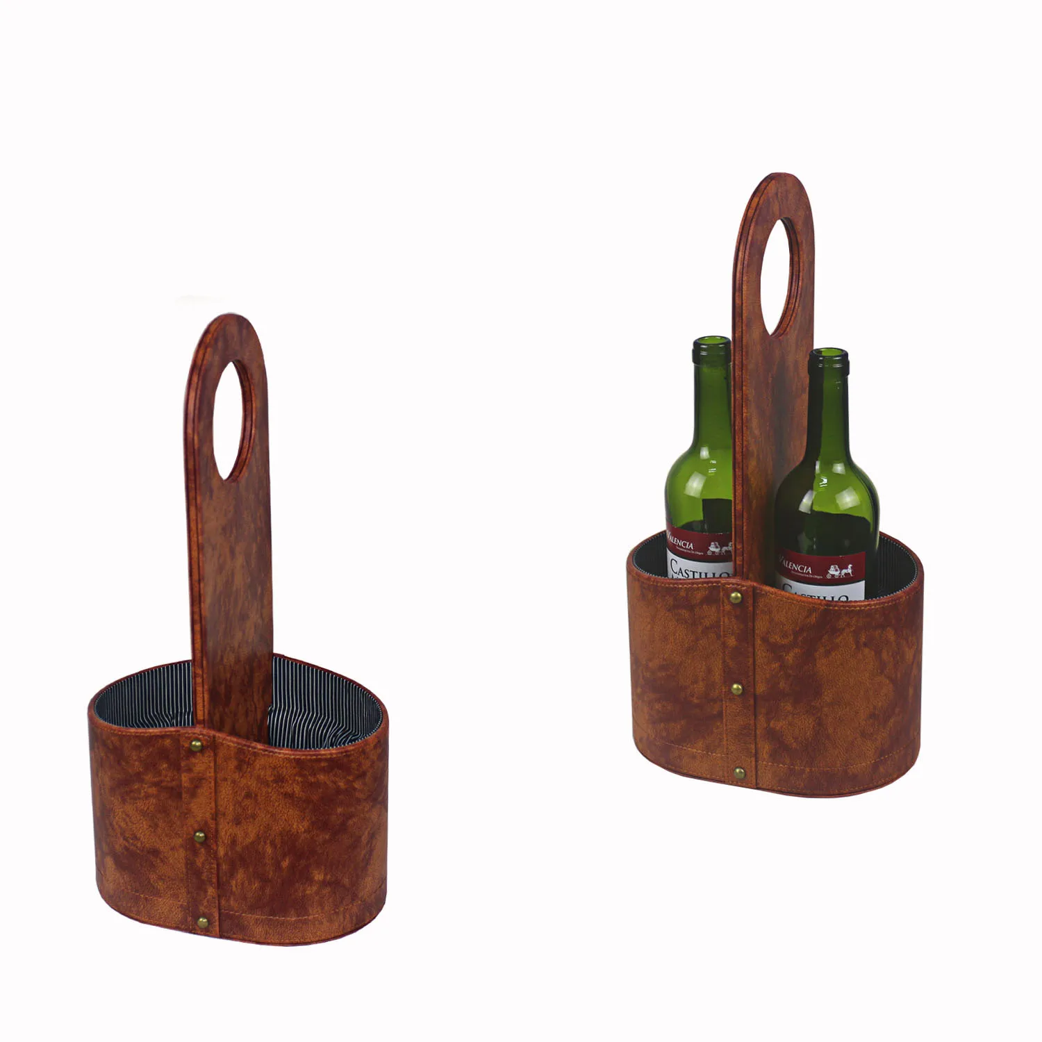 High-end classic black 2 slots PU leather wine basket