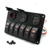Marine Rocker Switch Panel 6 Gang Waterproof Boat Toggle Switches with Digital Voltmeter Double USB Power Charger 12V Cigarette