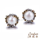 Handmade Button Pearl 925 Sterling Silver Jewelry Earrings with Garnet