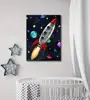 Cartoon Outer Space Kids Room Wall Art Red and Grey Rocket Explore Universe Posters Prints for Children Bedroom Classroom