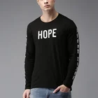 Men black color crew neck regular fit soft cotton long sleeve silk screen print t-shirt