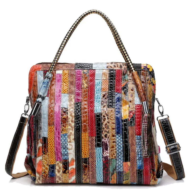 2015 new European and American style Genuine Leather women handbags,Fashion Serpentine Striped Patchwork Shoulder Messenger Bags