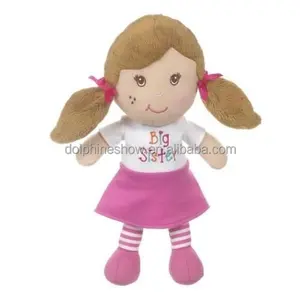 stuffed soft plush cute girl doll toy with dress pretty pink