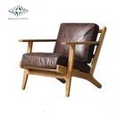 Modern living room oak leather wood armchair furniture