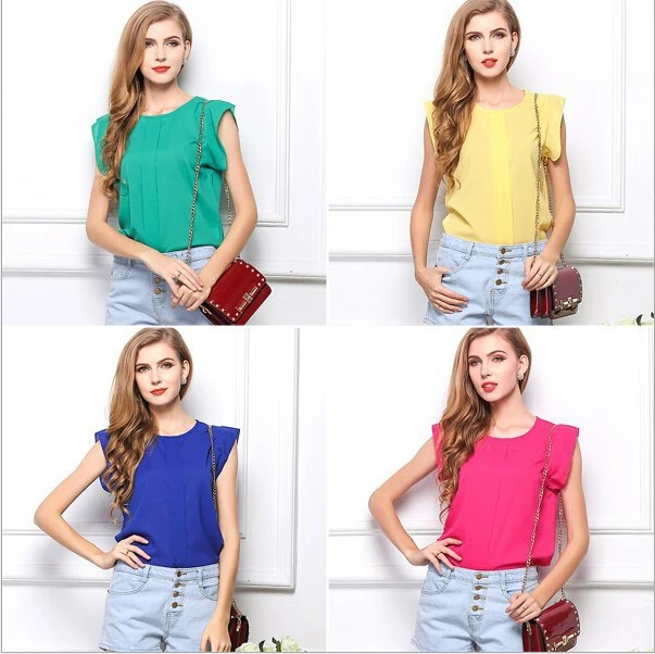 2015 new fashion women's summer casual solid O-neck short sleeve chiffon blouse women tops shirts free shipping,HB0030