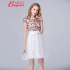Flower Appliques Gorgeous Party Dresses And Women's O-Neck Lace Embroidered Romper Long Dress