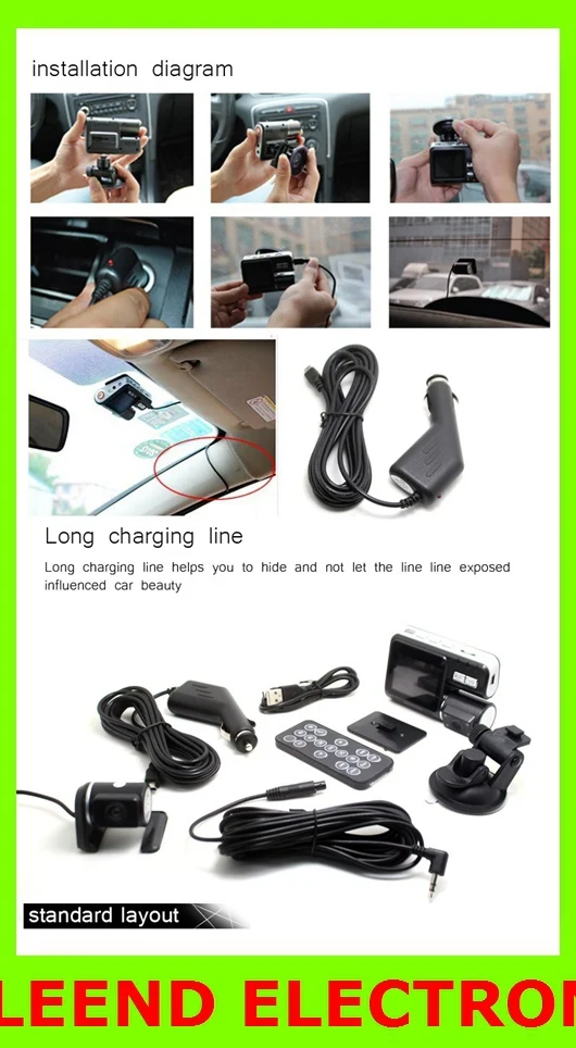 Dual Lens Car Camera i1000 Car DVR Dual Camera HD 1080P Dash Cam Black Box With Rear 2 Cam Vehicle View Car Recorder