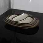 8 inch korean style beige color rectangular plate with brown rim melamine restaurant dishes