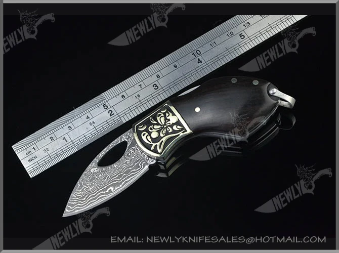 Damascus Steel Collection Folding Pocket Knife With Ebony Handle