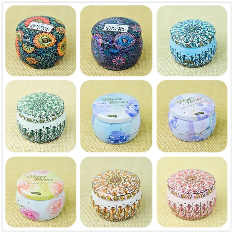 Hot selling customized empty round drum shaped colored candle tin box with metal lids