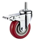 threaded stem 100mm wheel red pu swivel caster Castor Wheel 3 inch