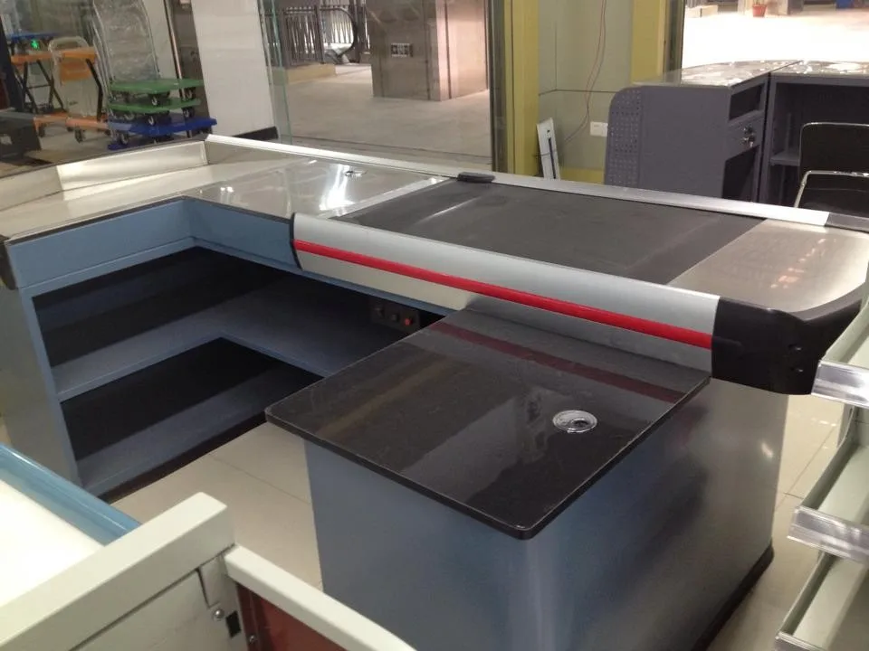 Electronic Cash Register Counter With Conveyor Belt/Electric checkout counter with stainless