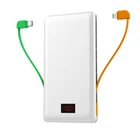 10000mah 3 USB ports quick charging built-in cable LED display power bank with dual input