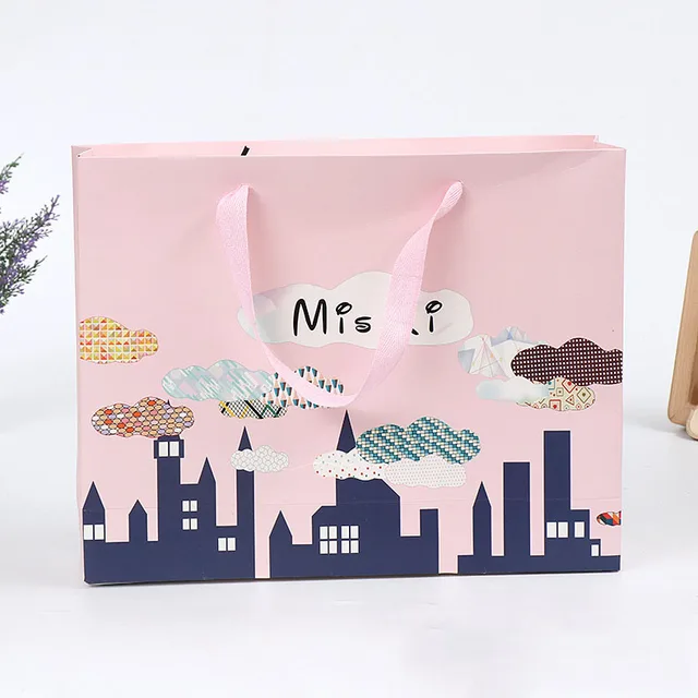 logo luxe clothes pink paper shopping gift bag with ribbon