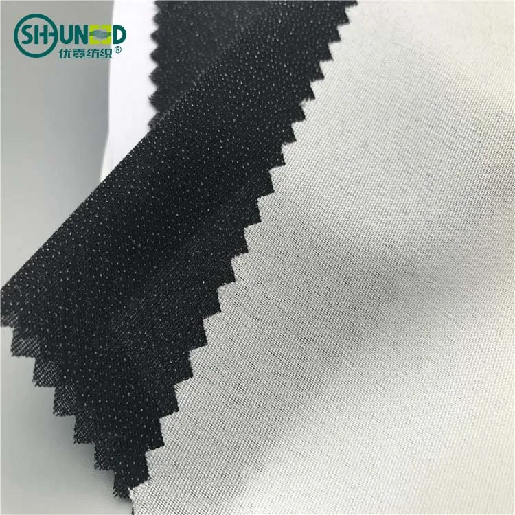 Chinese supplier for garment enzyme washed double dot pa coating 30D water jet low stretch plain weave woven fusible interlining
