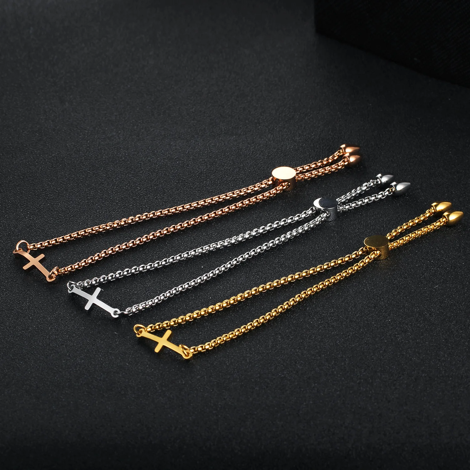 Custom Minimalist Jewelry Cross Bracelet For Women, Fashion Geometric Titanium Steel Religious Items Resizable Bracelets Bangles