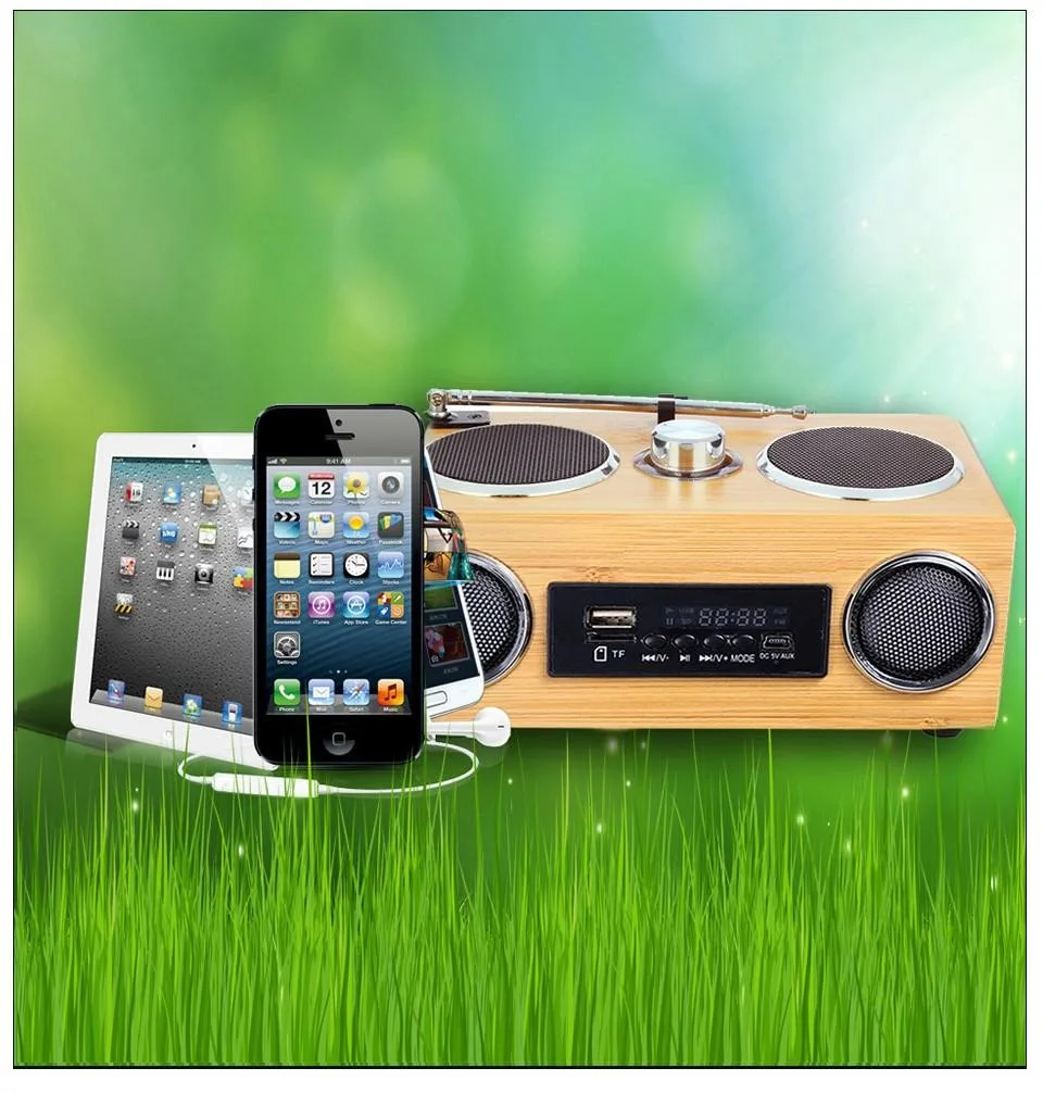 100% Original Handmade Bamboo Portable Speaker Hi-Fi Bamboo Wood Boombox TF/USB Card Stereo Speaker FM Radio with Remote Control - ANKUX.COM