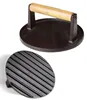 tortilla press wooden handle round cast iron bacon press for bbq or making steak