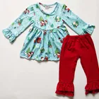 New items children's boutique clothing set baby toddler girl Christmas outfit with ruffle pants for wholesale