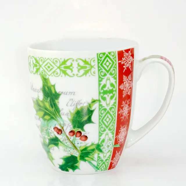 snowflake design ceramic christmas custom shape mug in gift box