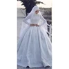 2019 Latest high-collar muslim white wedding dress long sleeve lace satin muslim wedding bridal gown
