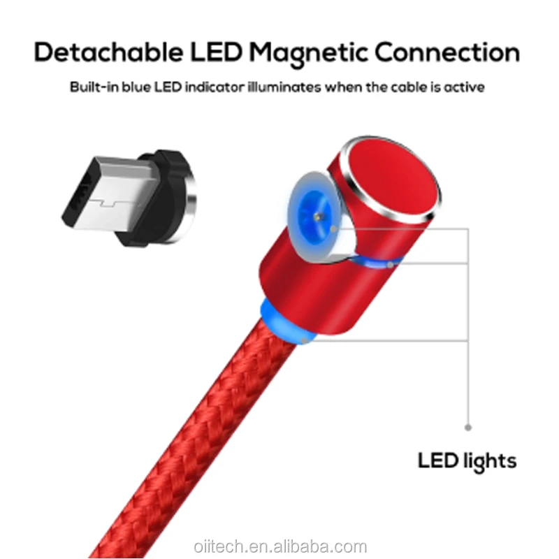 LED Magnetic Micro USB Cable Angle 90 Degree L Shape Nylon Braided Charger Cable for iPhone, Type C, Micro - ANKUX.COM