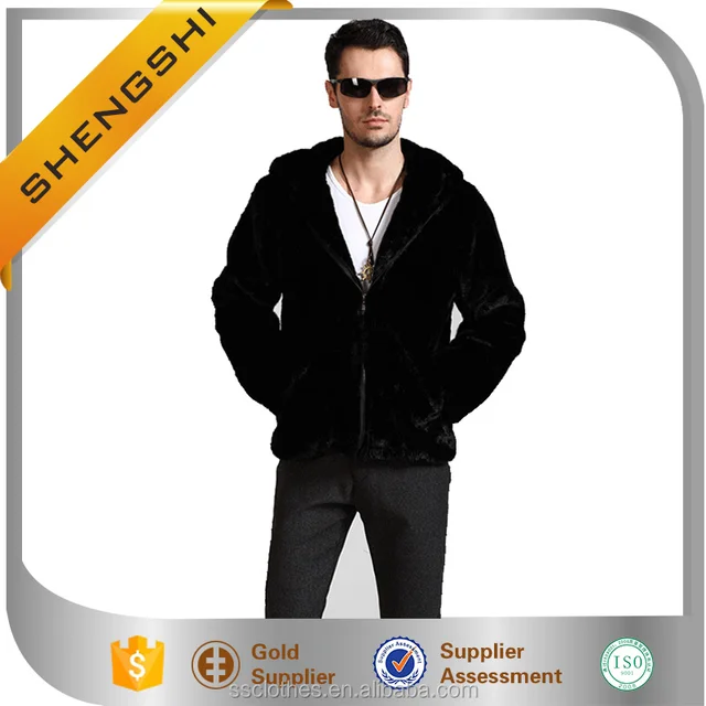 2016 top brand wholesale black men winter faux mink fur coat