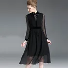 China wholesale lady clothing black chiffon long sleeve casual women dress
