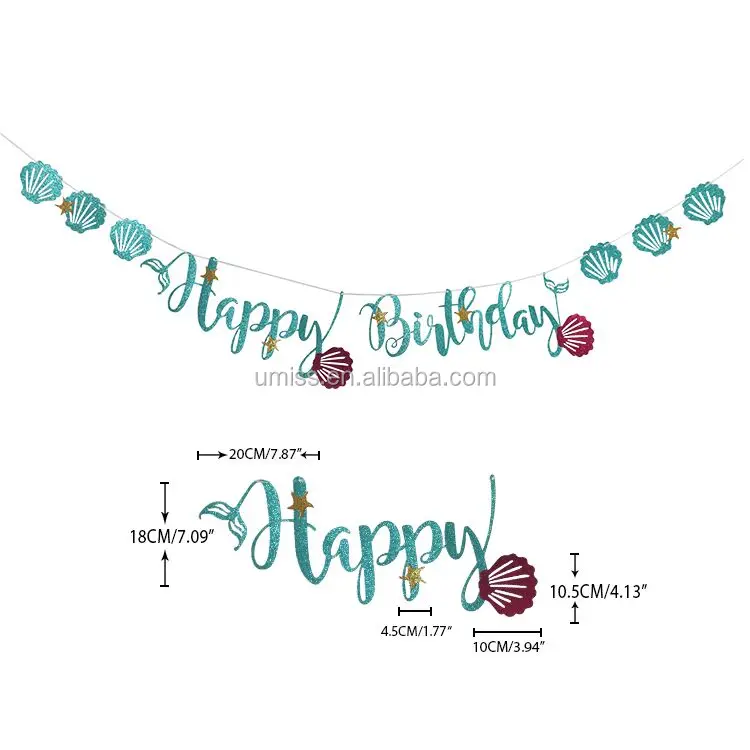 umiss paper blue mermaid happy birthday bunting banner