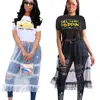 FM-Y093 Hot Sale long mesh maxi ruffle dress women casual O-Neck short sleeve letter printed T-Shirt dresses for lady