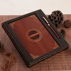 made in china New design A4 A5 A6 luxury hardcover bamboo wood cover spiral notebook with pen holder and magnetic button