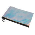 wholesale Custom logo printed small clear holographic PVC pouches zipper top hologram packaging bags for cosmetics