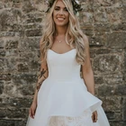Simple Satin White Layered Flower Pleating Long Train Sweetheart Sleeved Colored Wedding Gown