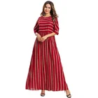 Elegant Simple Fashion Stripes Patchwork Thin Dress Muslim Robe Loose Long Skirt Abaya Burqa Nose Piece Niqab