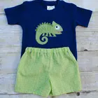 Hot sale kids boys appliqued animal print T shirt and shorts summer clothing set boutique children boys cute outfits