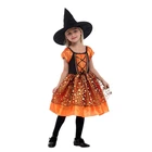 Latest Modern Halloween Lovely Bright Orange Child Witch Costume 100% Polyester Witch Costume For Girls