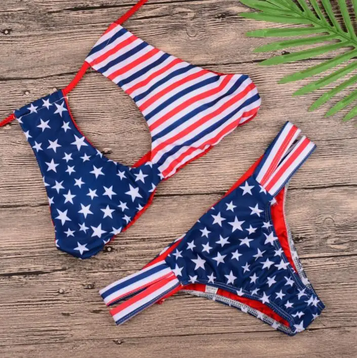 Usa Flag Print Swim Bikini Suit Two Piece Summer Sexy Padded Biquini