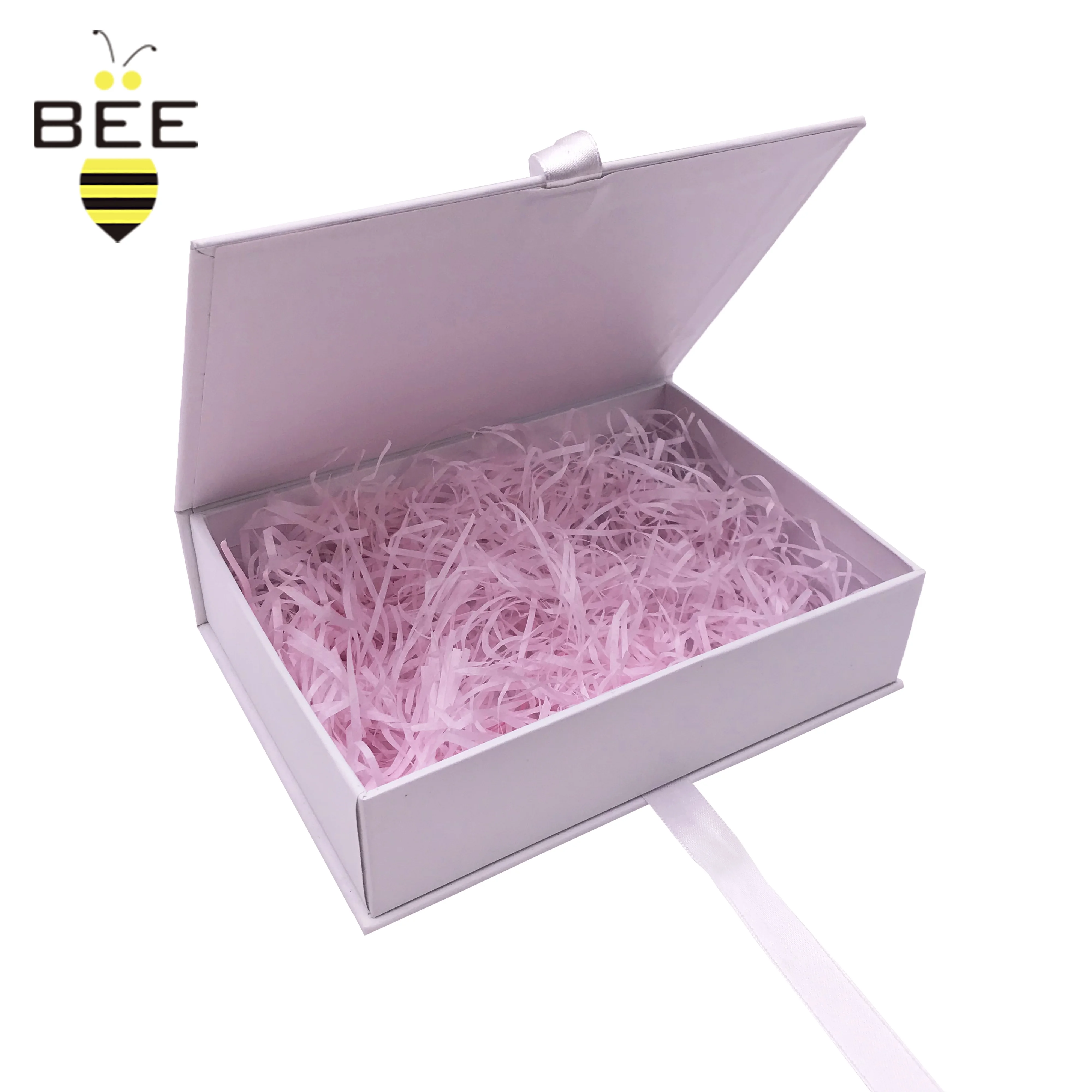 pink color flat pack ribbon gift box,free sample folding paper