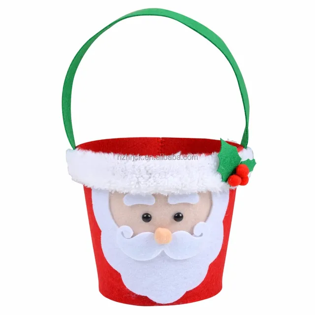 christmas santa claus head felt gift hand bag bucket decoration