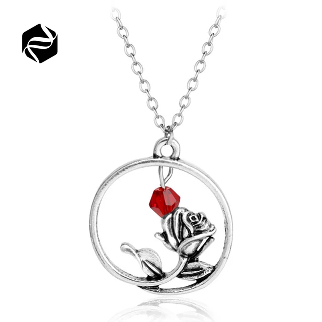 hollow necklace with red crystal for beauty and beast romantic