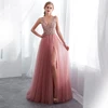2019 Suzhou Wholesale Long Girls Sparkly Beaded Graduation Party Gown Sexy Open Leg Prom Dress