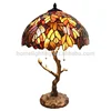 TFT-5246 tiffany style table lamps with glass shades tree trunk base led light table decoration